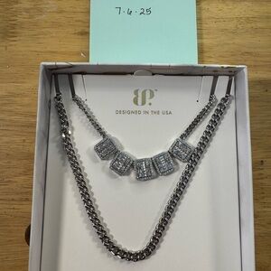 BP Silver Necklace with Square Pendants